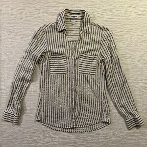Express White, Blue, and Gold Striped Blouse